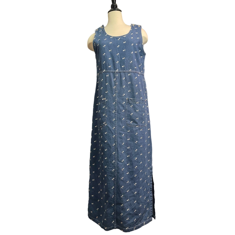Vintage Denim & Co Denim White Floral Embroidered Dress